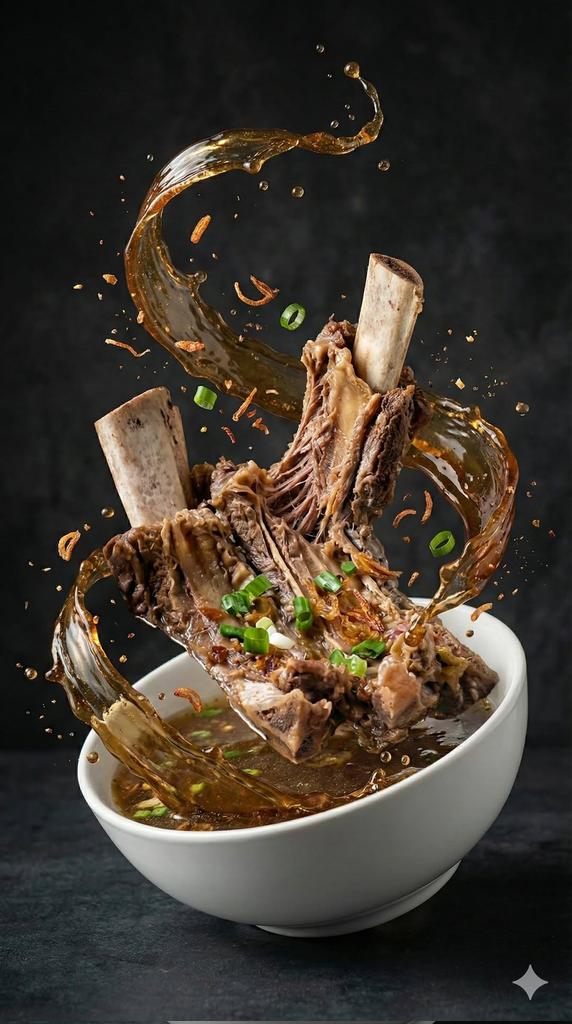 Ultra-realistic cinematic food photography of a bowl of rich spicy meat soup exp