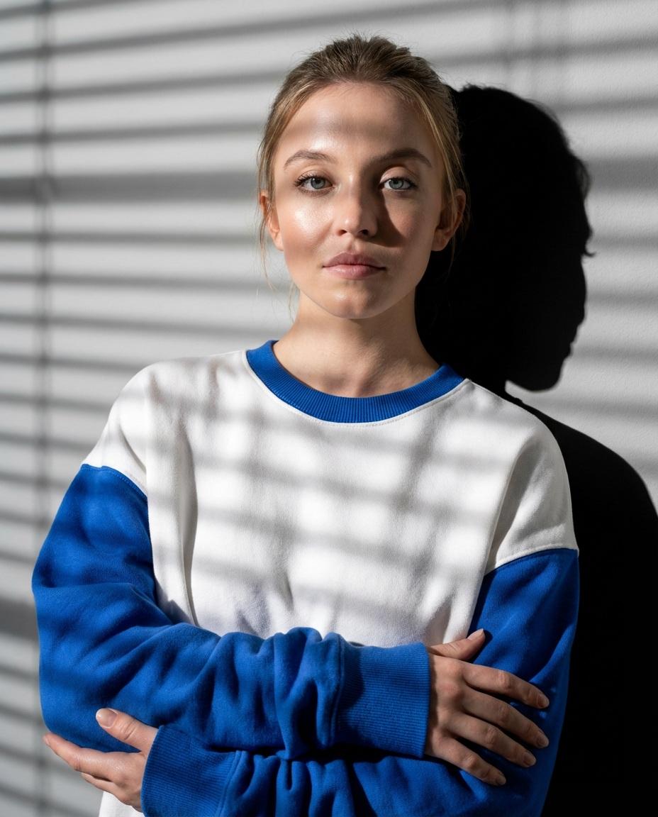 Ultra-realistic fashion studio portrait of a confident man and woman standing wi