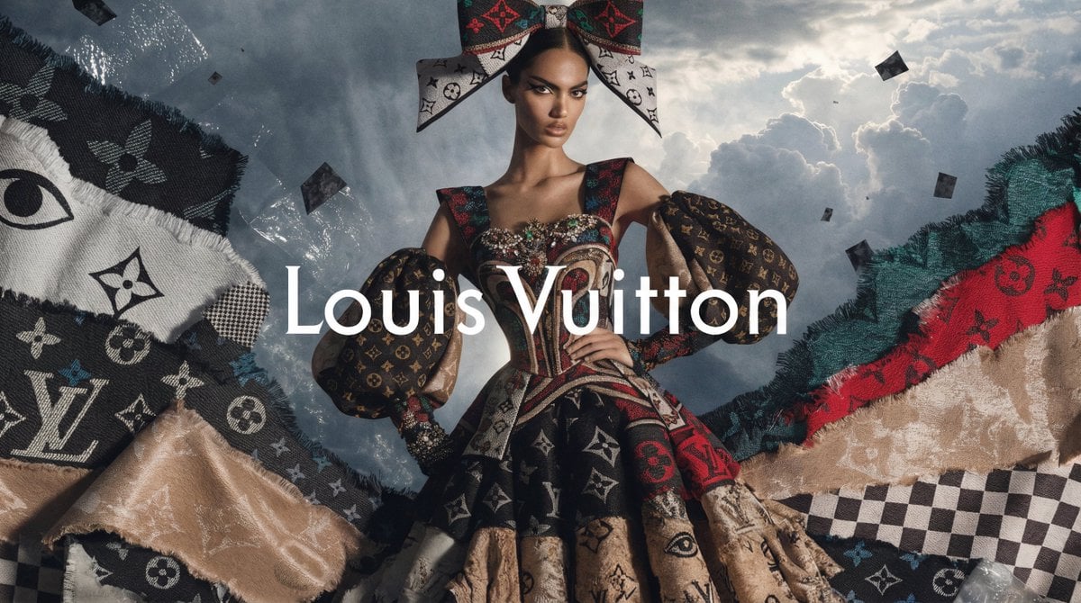 [BRAND]. A high fashion campaign poster. A model with a strong expressive face a