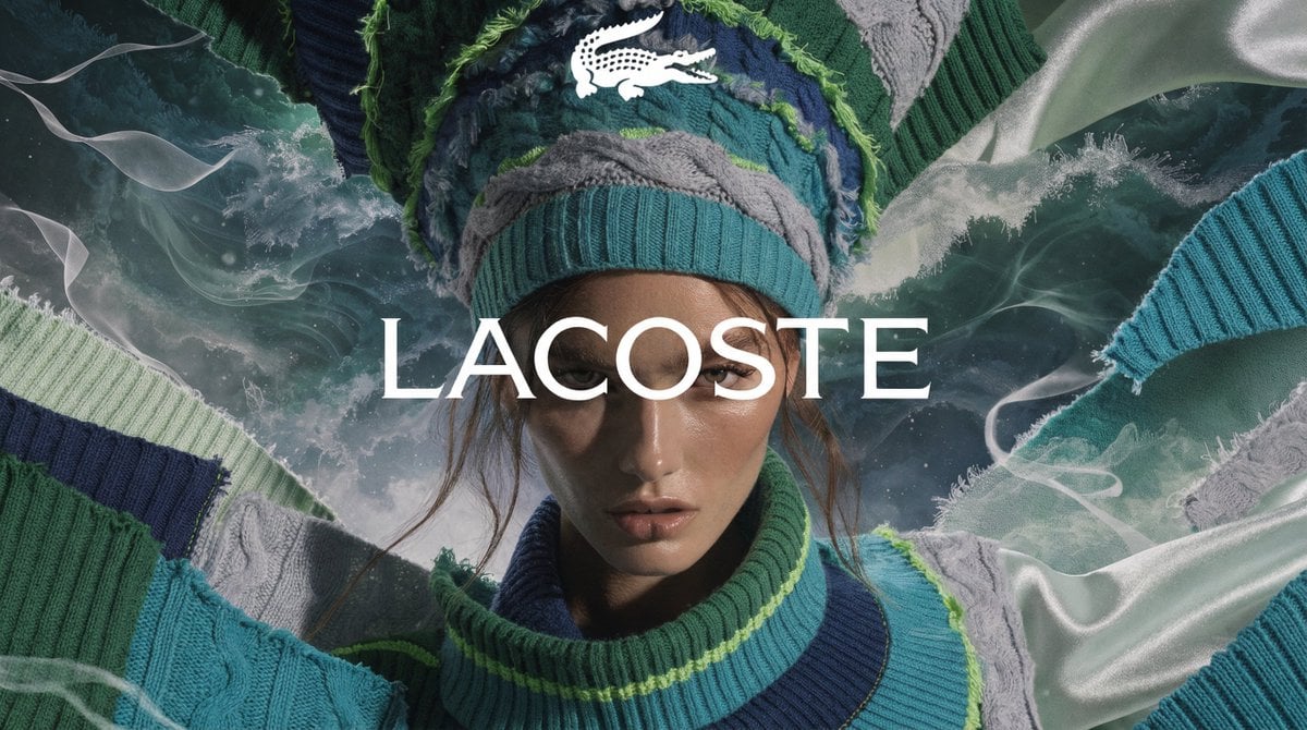 [BRAND]. A high fashion campaign poster. A model with a strong expressive face a