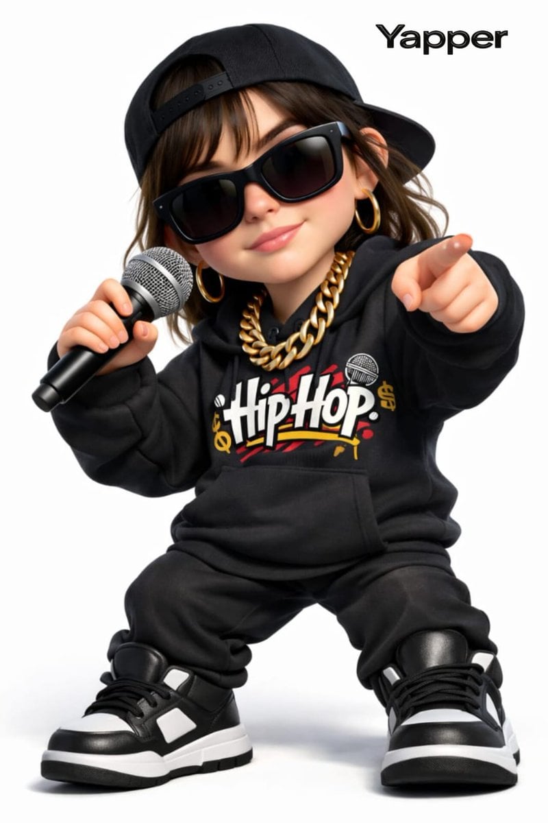 Create a 3D cartoon-style woman with a rap style (the face is inspired by the re