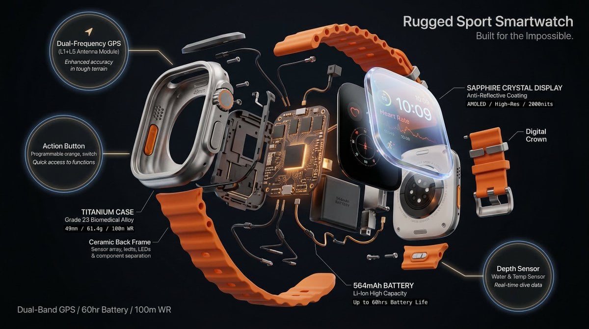 Hyperrealistic 3D radial exploded view of [PRODUCT]  [NUMBER] components  bursti