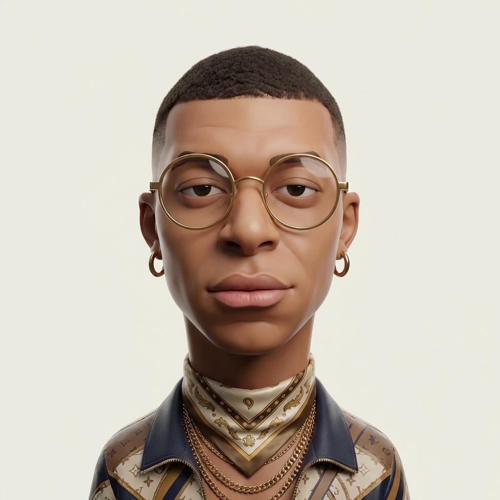Create an exaggerated stylized 3D caricature character portrait with strong inte