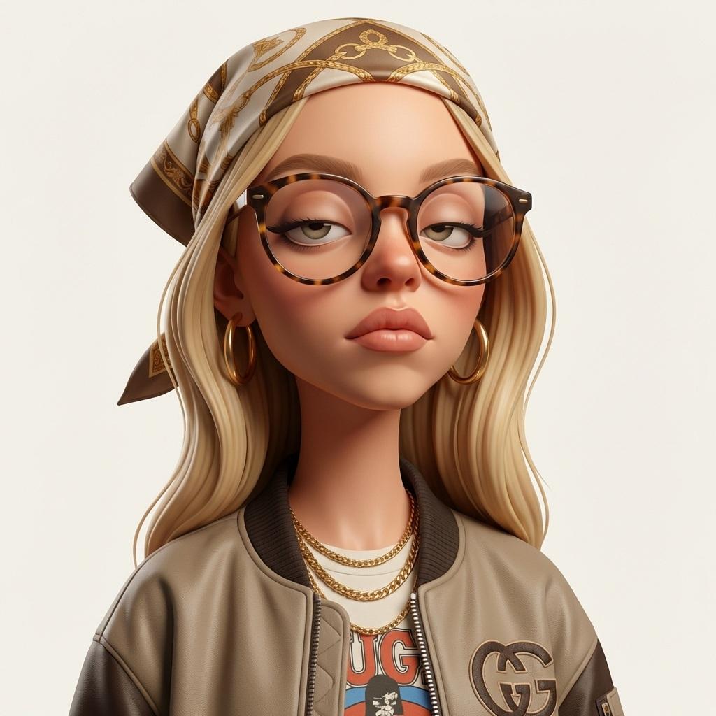 Create an exaggerated stylized 3D caricature character portrait with strong inte