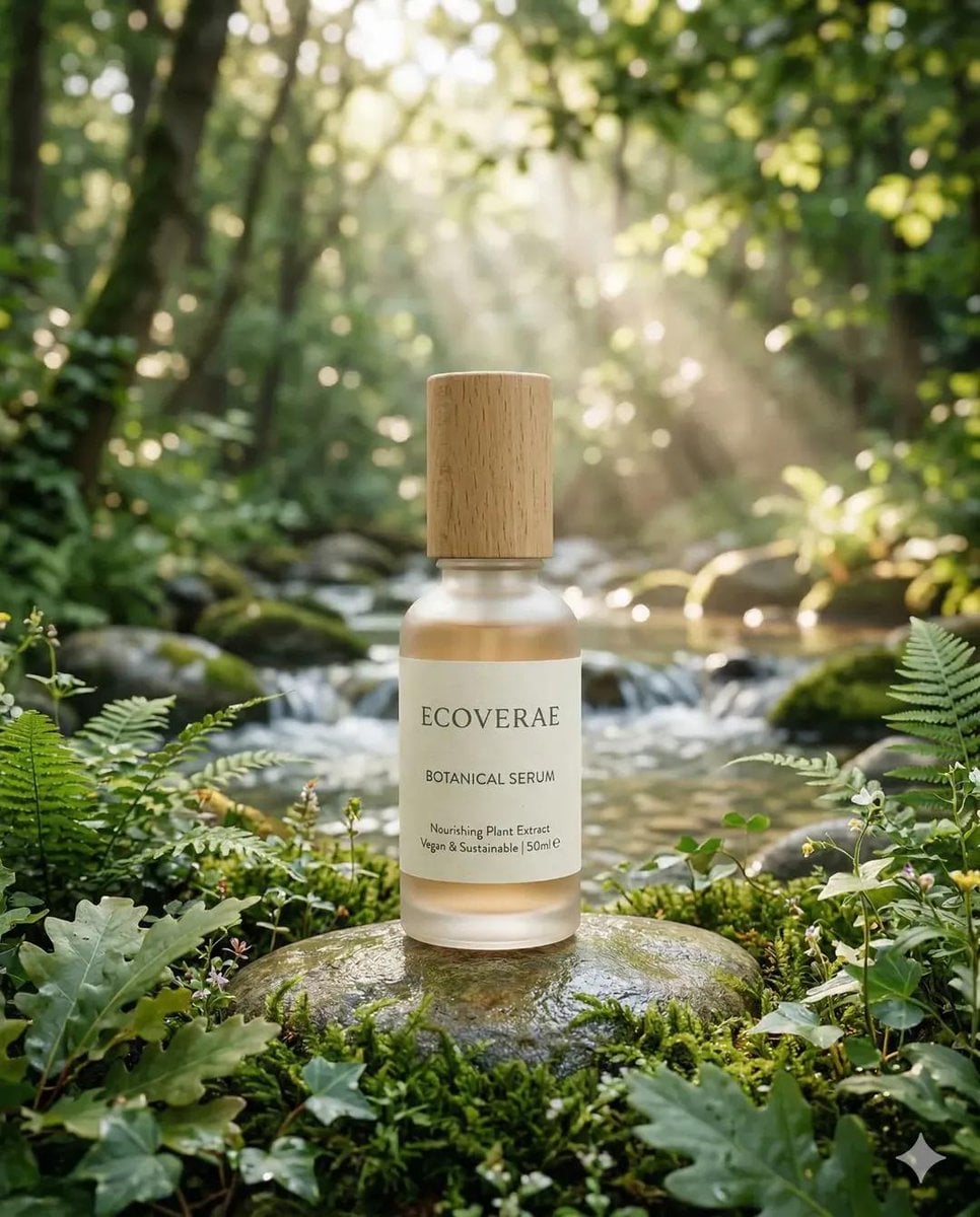 Eco-Friendly Skincare Product “Minimalist skincare bottle made of frosted glass,