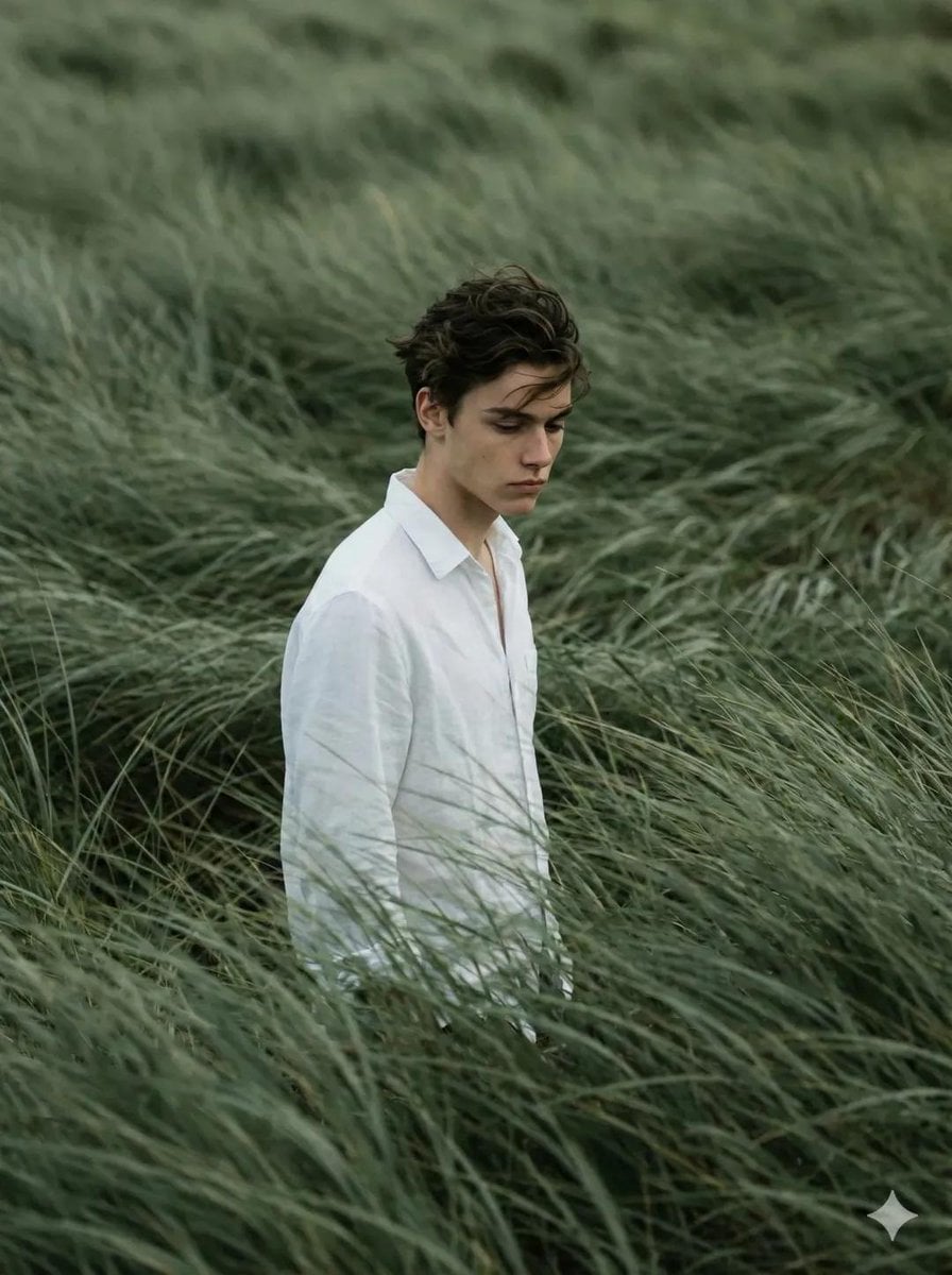 Create a 3:4 cinematic, atmospheric editorial portrait using the attached photo 