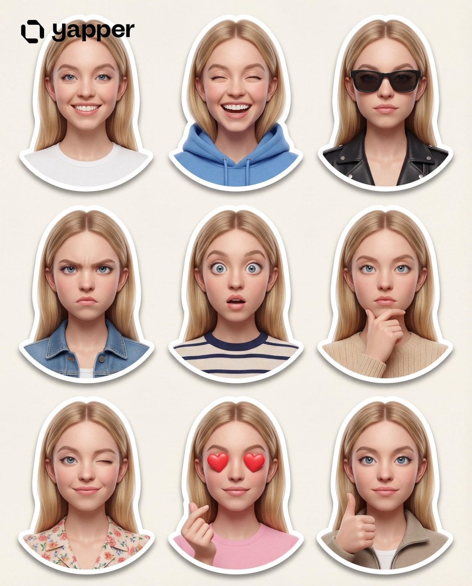 Create a premium Pixar-style 3D character sticker set that is clearly recognizab
