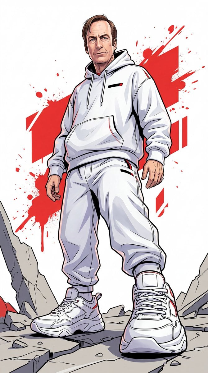 A dynamic full-body urban illustration of a man (use the exact face from the pro