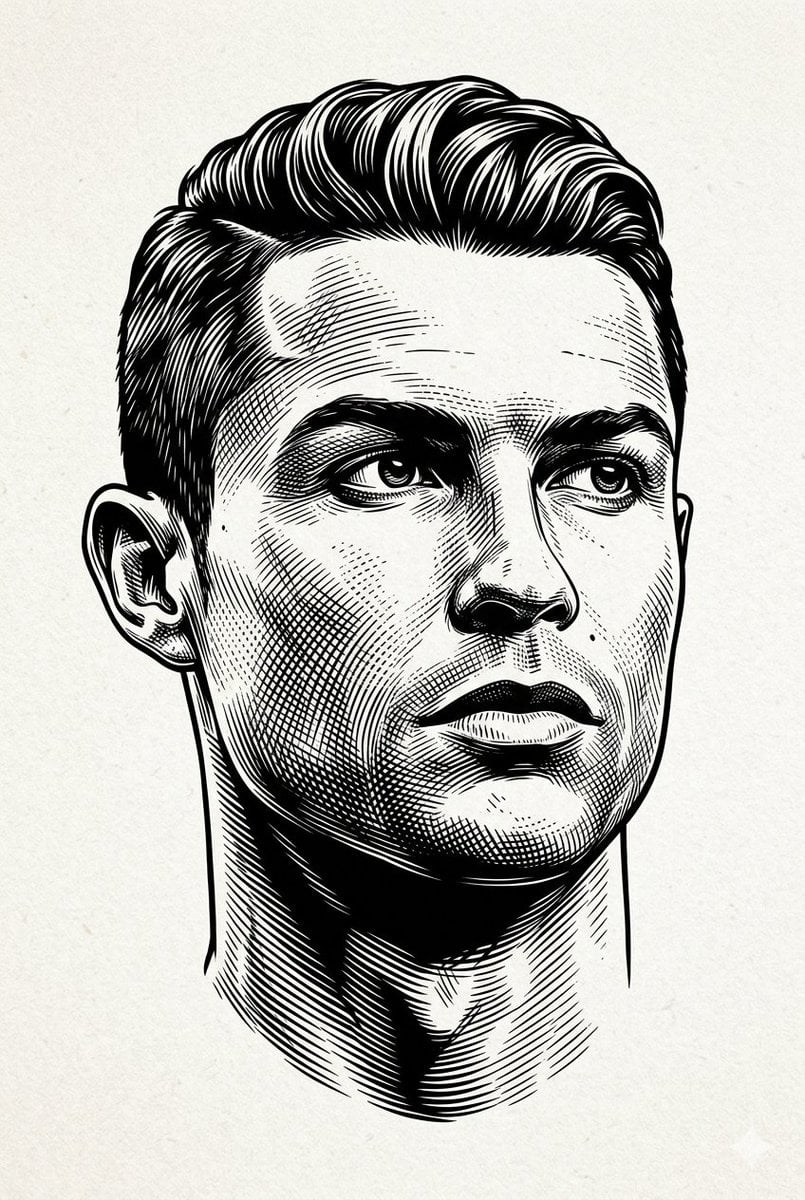 Black and white engraved portrait illustration of a person.
Drawn in classic woo