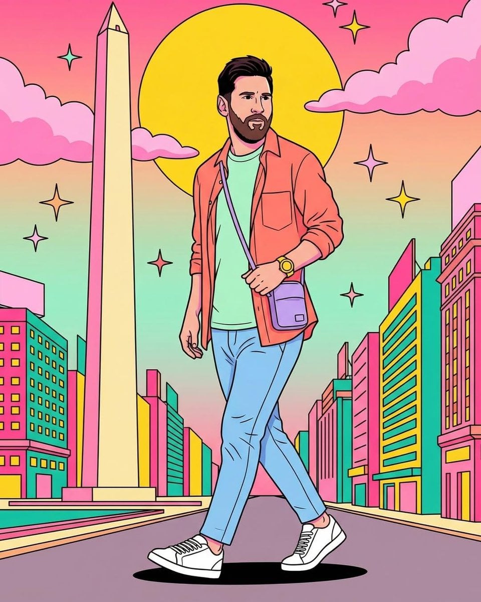 Convert the person in the attached reference photo into a 
hyper-vibrant 80s pop
