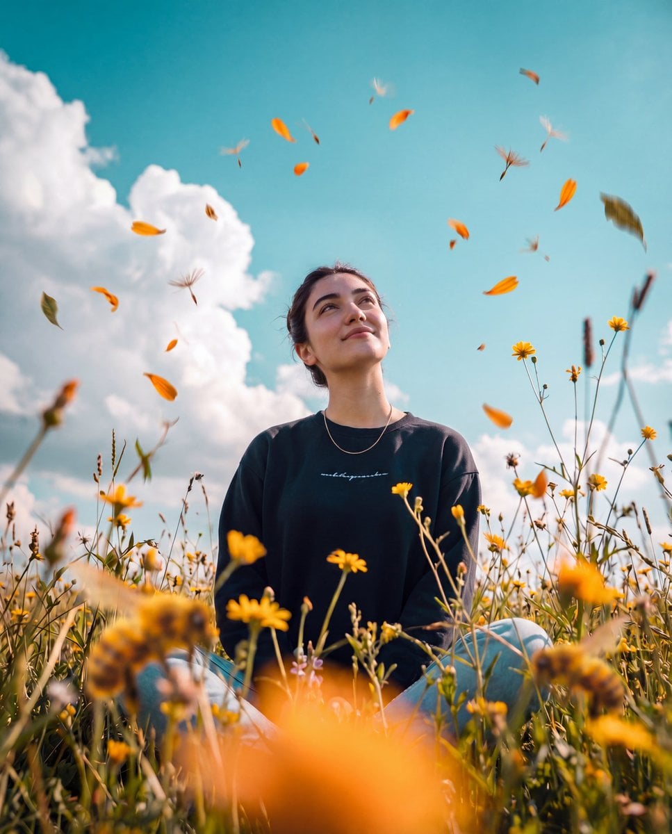 Photorealistic cinematic photo, 3:4 vertical frame, shooting from a very low poi