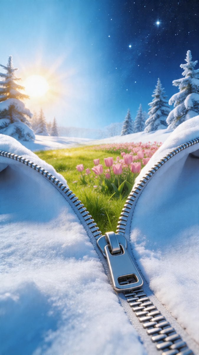 A surreal, high-resolution conceptual image depicting the transition from winter