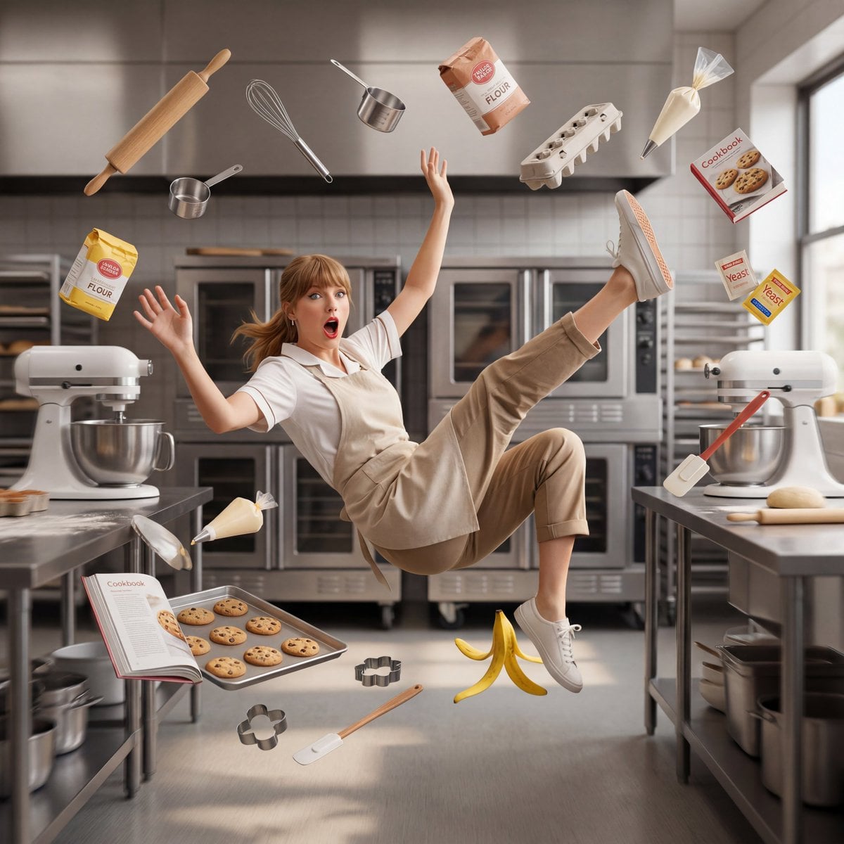 8K Ultra Photorealistic cinematic freeze-frame of a {PROFESSION} slipping on a b