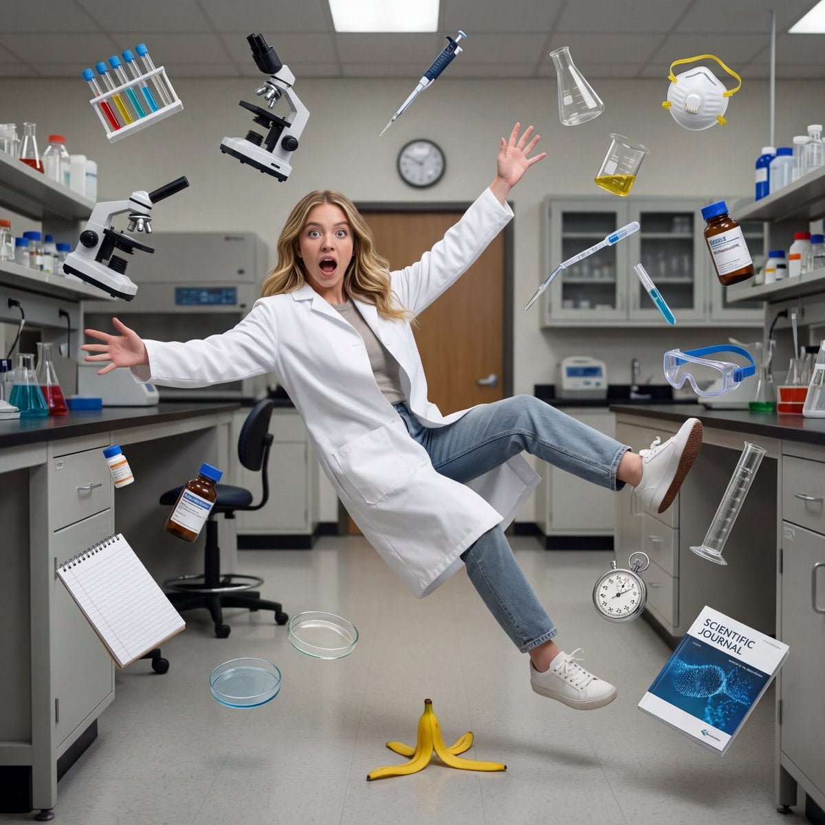 8K Ultra Photorealistic cinematic freeze-frame of a {PROFESSION} slipping on a b