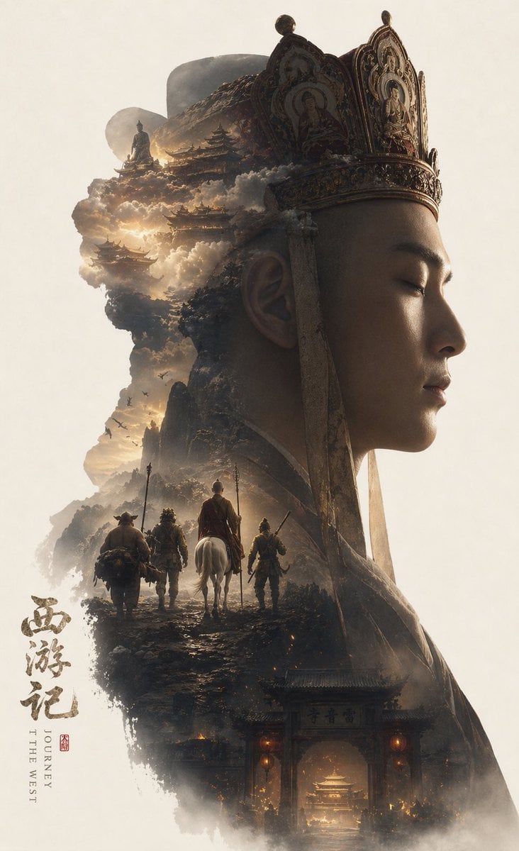 根据[红楼梦]自动生成一张 收藏版史诗叙事海报，

巨大优雅的{林黛玉}人物侧脸剪影作为外轮廓，剪影内部自动生长出最契合该主题的完整世界观、标志性场景、角色关系