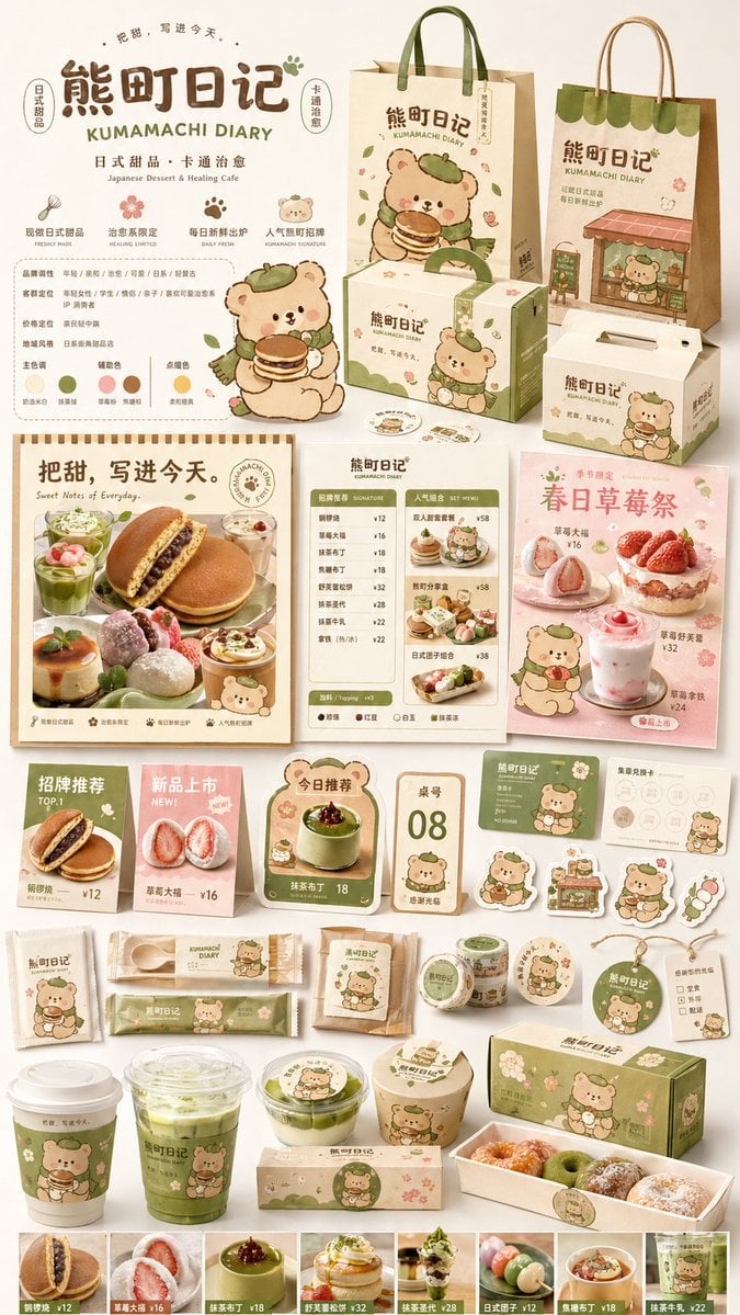 生成一张[餐饮品牌触点矩阵]系列视觉图，用于展示一个完整的餐饮品牌视觉系统与包装应用方案。

这是一个面向餐饮行业的品牌VI样机展示板 / 包装系统陈列图 / 