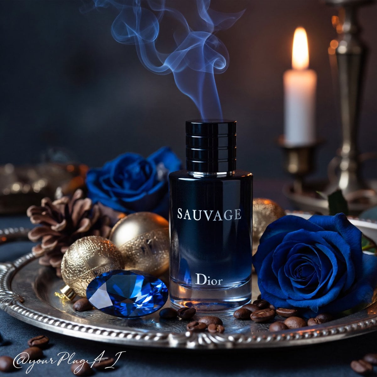 Create a hyper-realistic cinematic luxury perfume product photograph featuring [