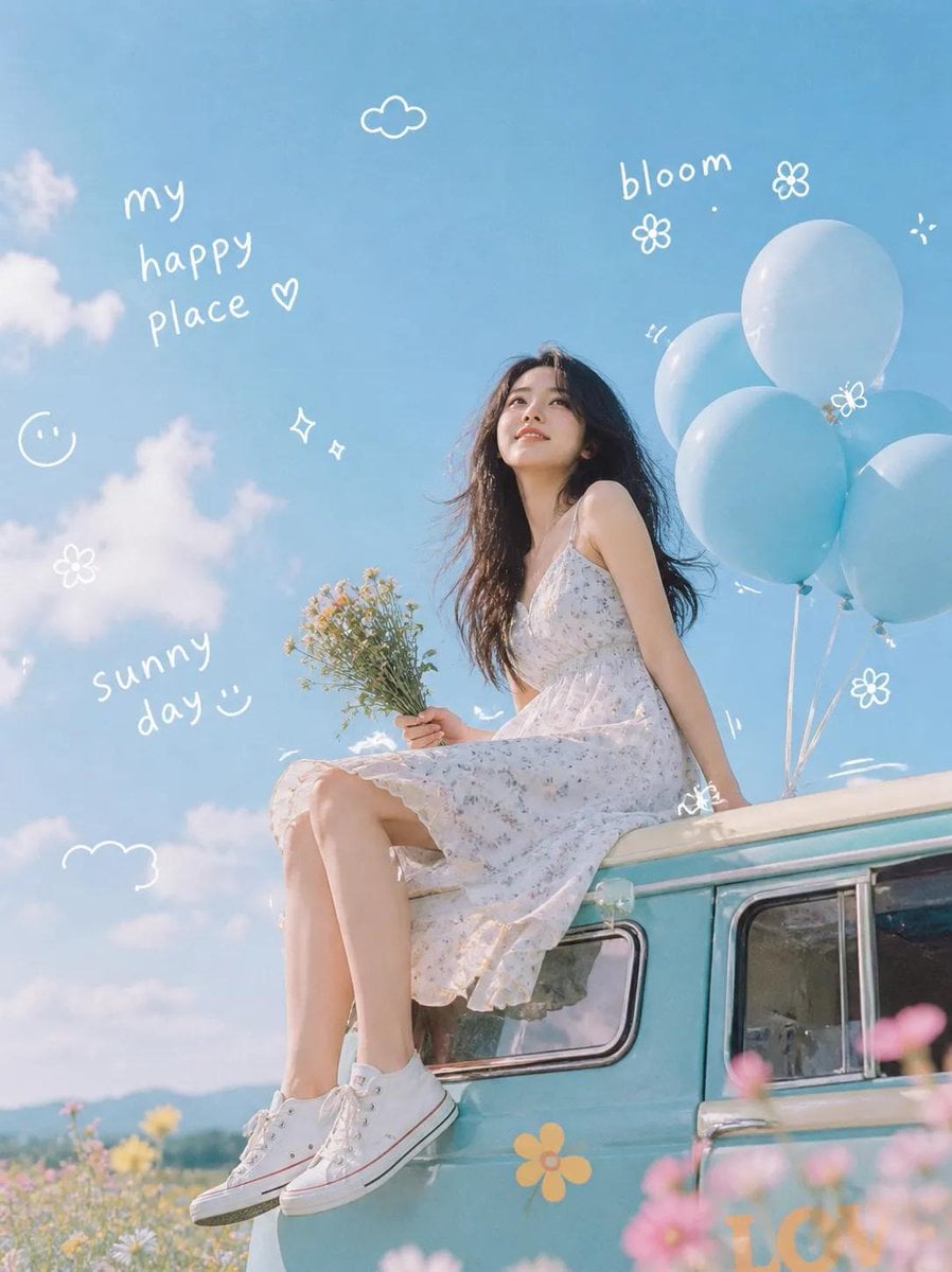 An ultra-realistic cinematic dreamy lifestyle photo of a young woman sitting alo