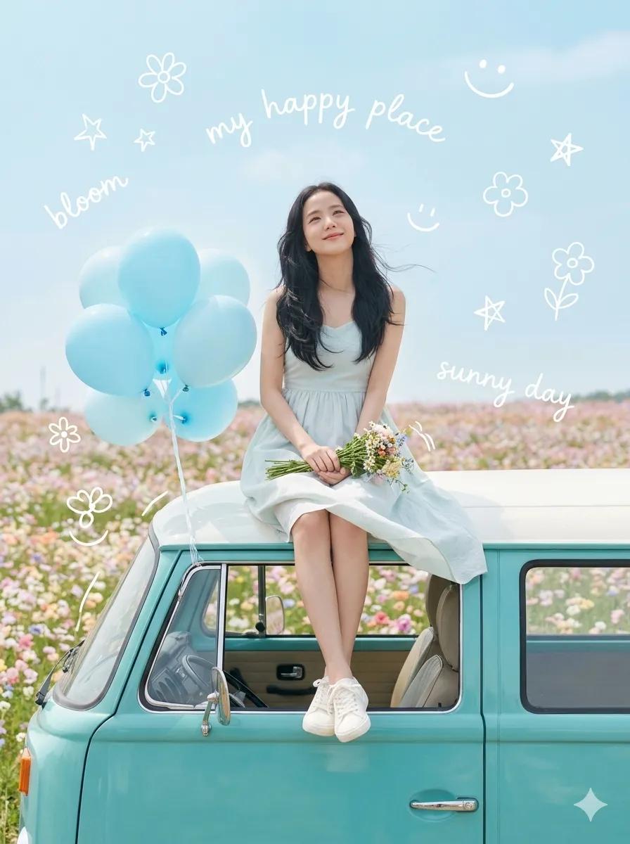 An ultra-realistic cinematic dreamy lifestyle photo of a young woman sitting alo