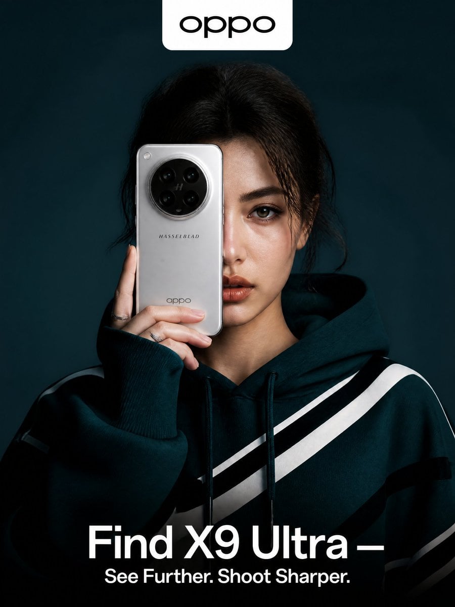 A stunning high-fashion advertisement photo of a young woman wearing a deep teal
