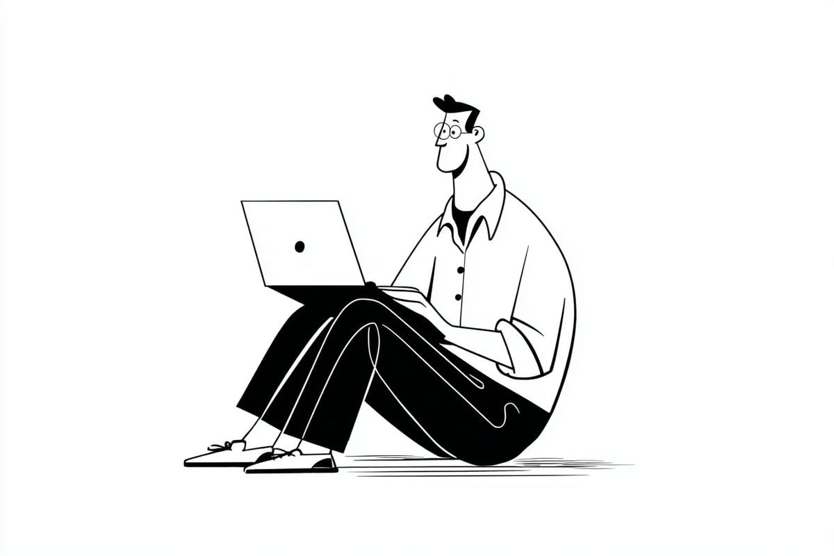 A simple black-and-white illustration of a [subject] in [outfit], [doing action]