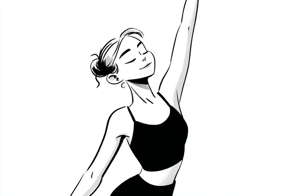 A simple black-and-white illustration of a [subject] in [outfit], [doing action]