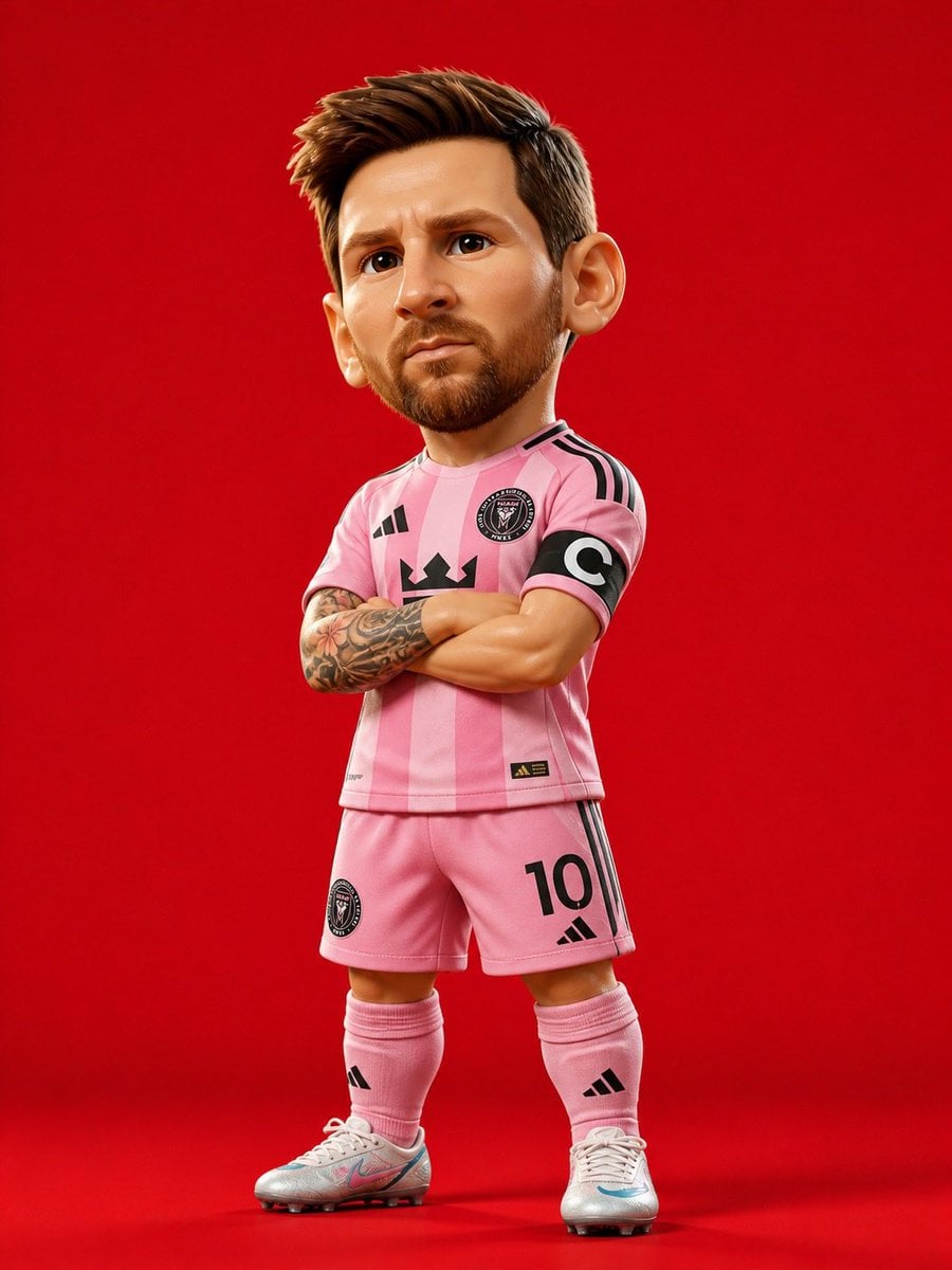 3D rendered caricature figurine of Cristiano Ronaldo, big head chibi style, wear