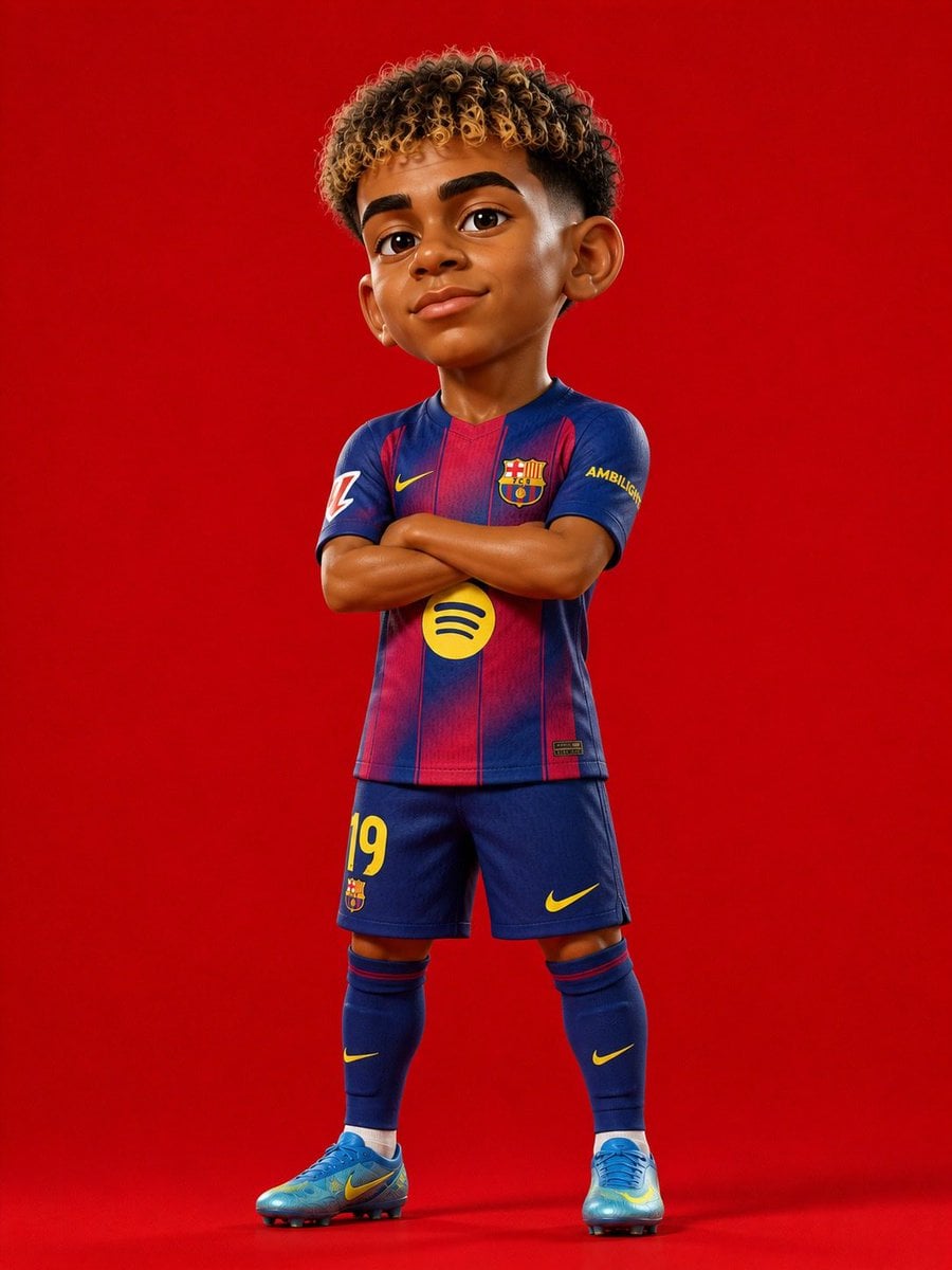 3D rendered caricature figurine of Cristiano Ronaldo, big head chibi style, wear