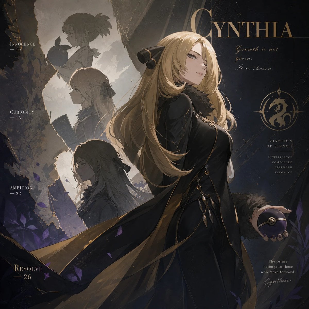 character : [chracter]

Design a narrative growth poster in which the current ch