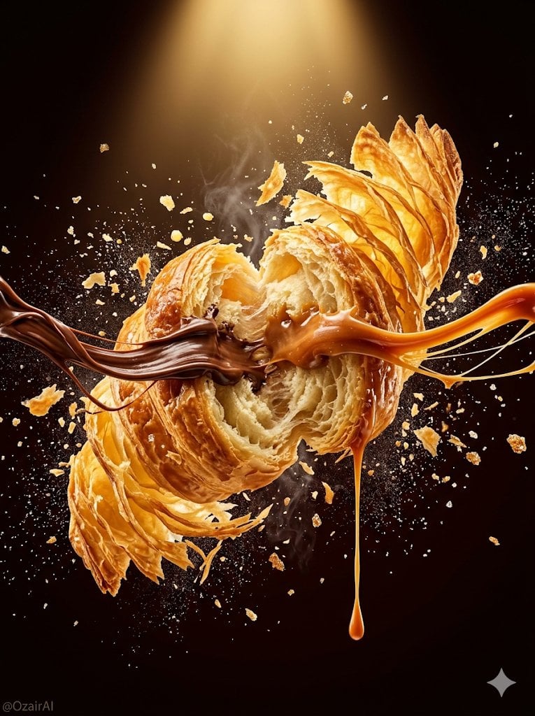 [Floating Chocolate Explosion]
A cinematic floating product shot of [rich dark c