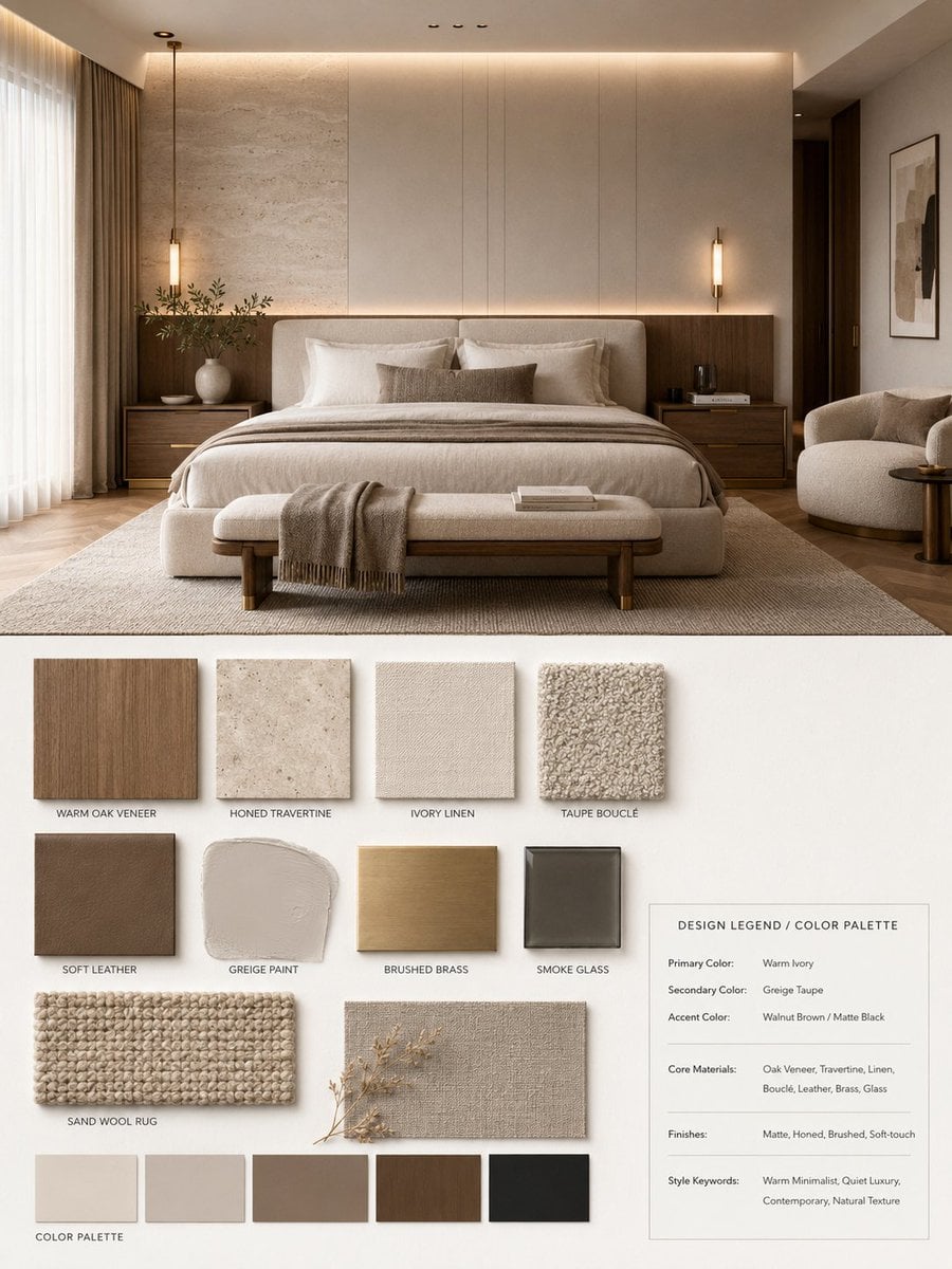 你是一名专业的室内设计 Mood Board 创作者。请基于用户提供的 [Space Type] 室内设计照片，生成一张 竖版 3:4 的高端室内设计情绪板。整