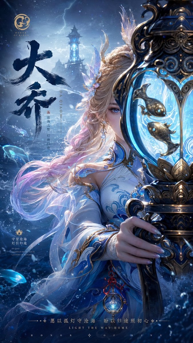 一张高端游戏角色宣传海报，竖版构图，超近景半身特写。画面主体是一位冷峻神秘的年轻男性幻想角色，拥有银白色蓬松碎发，发丝细腻、层次丰富，头顶有明显的白色狼耳或兽耳