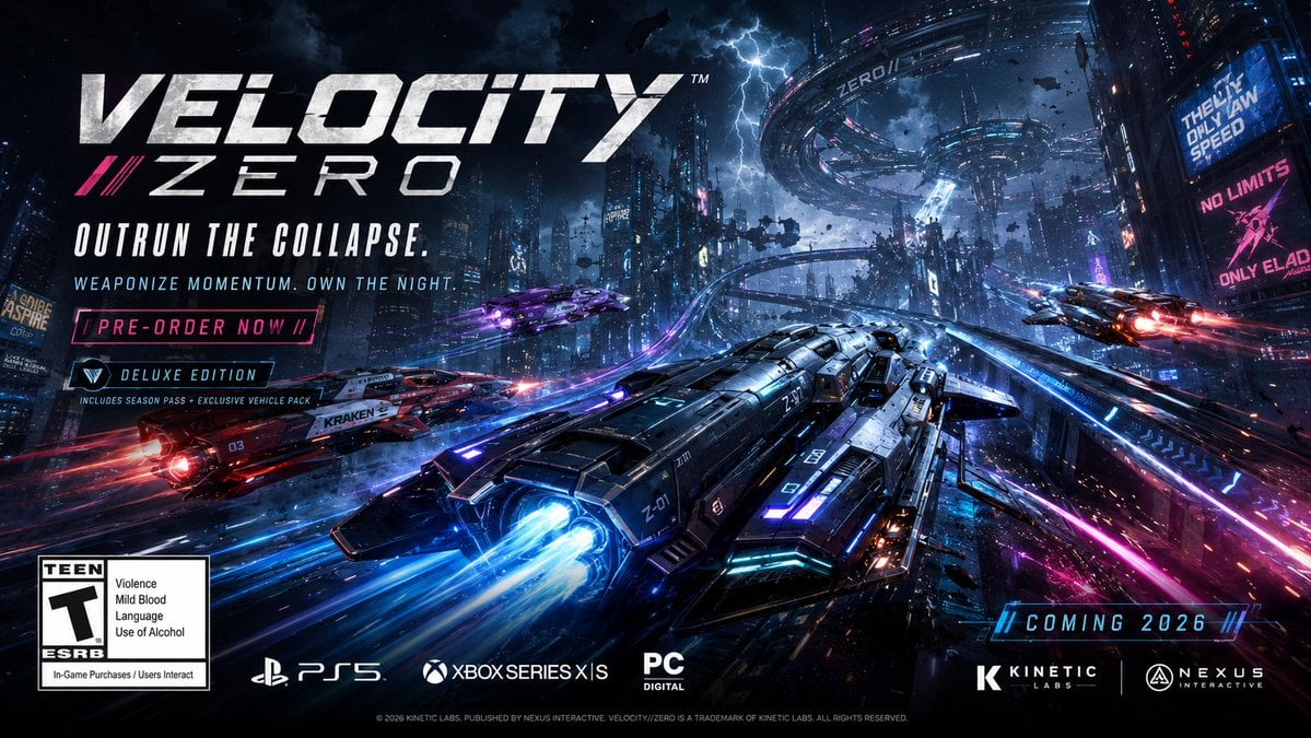 Create a premium, highly believable Fictional Game Launch Key Art poster for an 