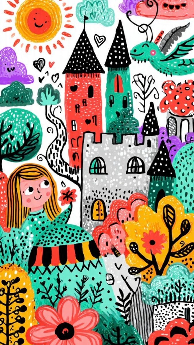 These two illustrations showcase a whimsical, folk-art style characterized by vi