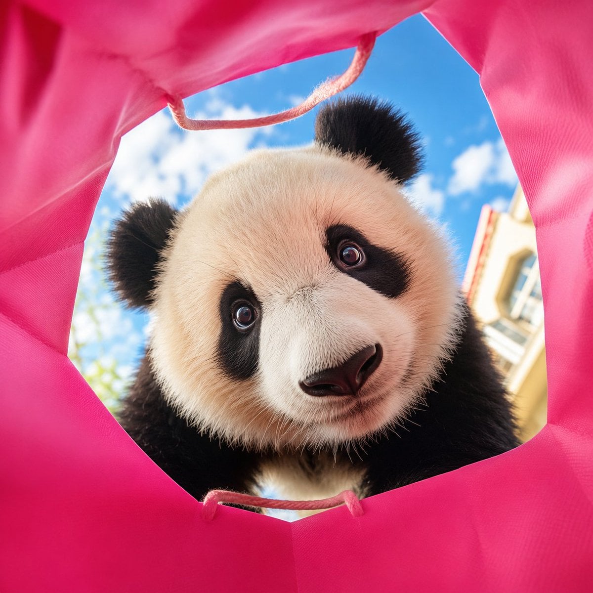 Create a vibrant, adorable, high-end advertising photo shot from inside a shoppi