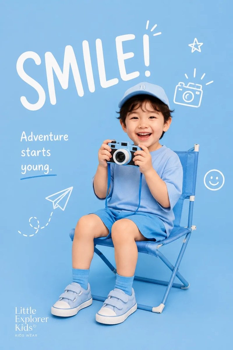 Create a premium playful kids-fashion editorial poster for [BRAND NAME].

TOPIC: