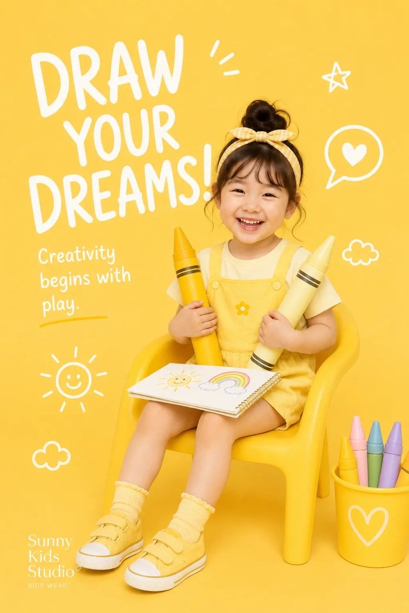 Create a premium playful kids-fashion editorial poster for [BRAND NAME].

TOPIC: