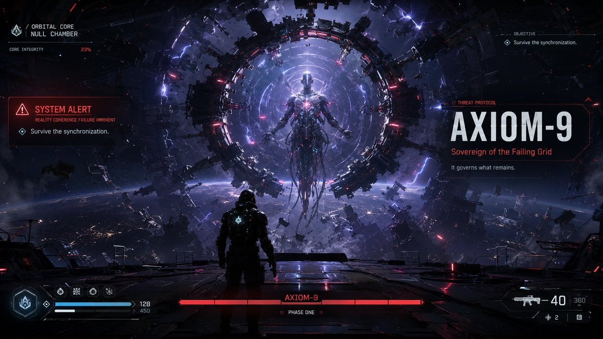 Create a premium, highly believable Boss Fight Intro Screen for an imaginary gam