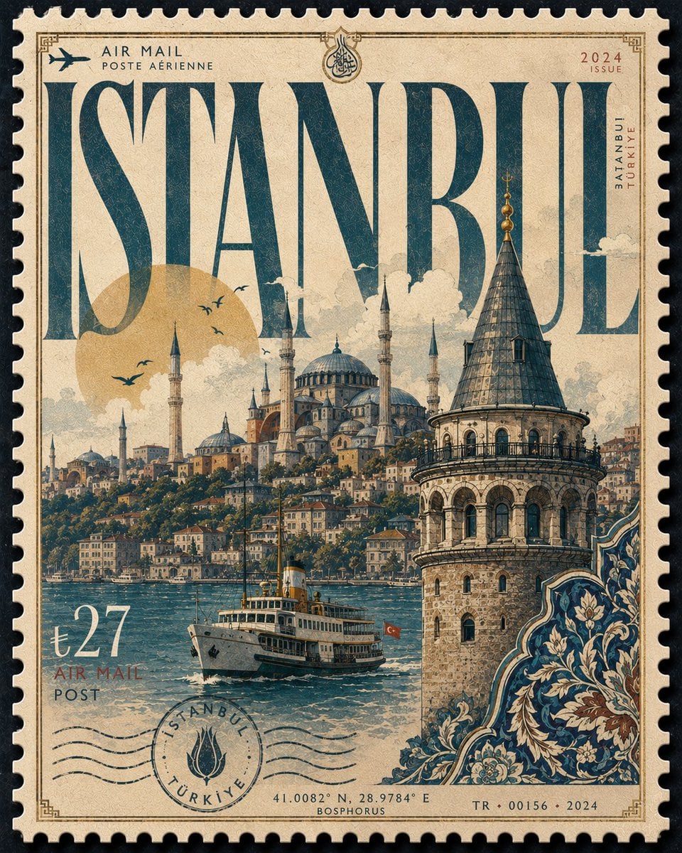 Design a premium 4:5 collectible postal-stamp poster for [CITY], where the entir