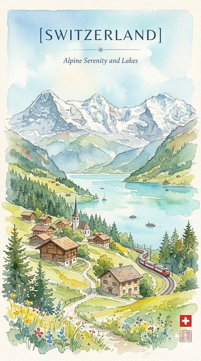 Watercolor travel poster that harmonizes the rugged heritage of the Hunza Valley
