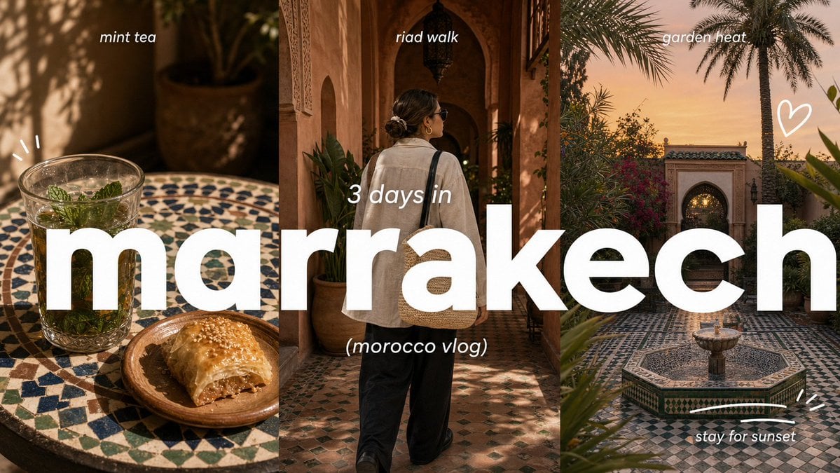 Create a 9:16 image in the "Clean Triptych Travel Vlog Thumbnail" style.

Subjec