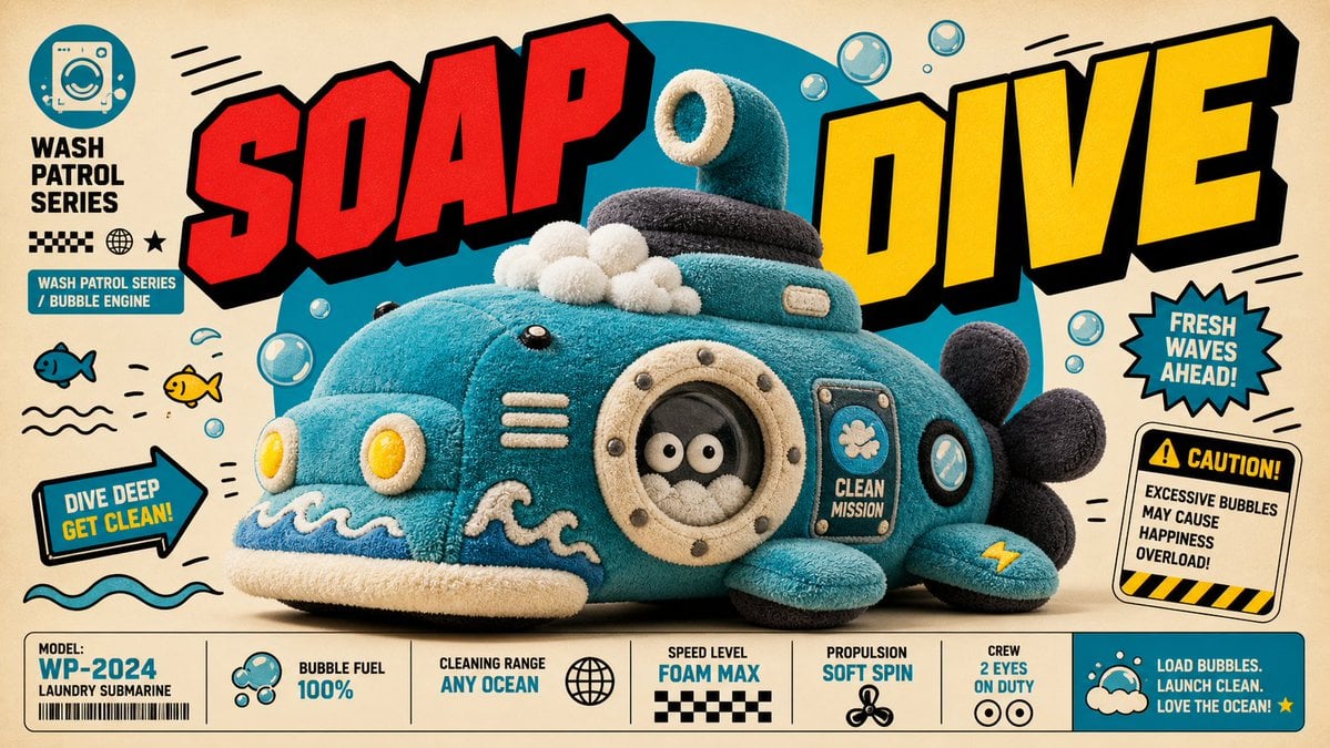 Create an image in the "Plush Comic Toy Product Poster" style.

Aspect ratio: 9: