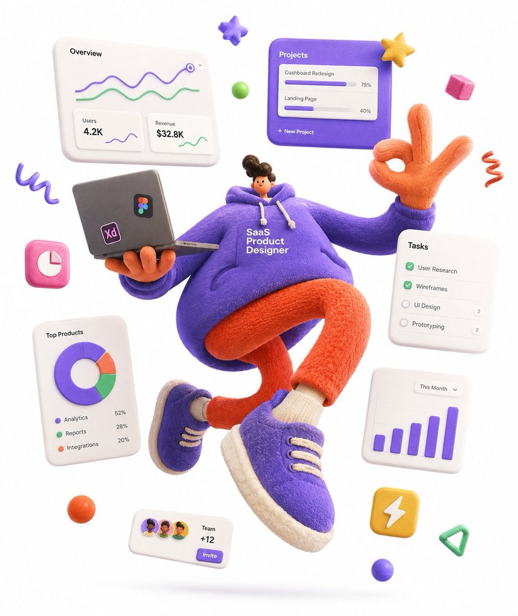 A complete single 3D illustration, exaggerated artistic editorial illustration s
