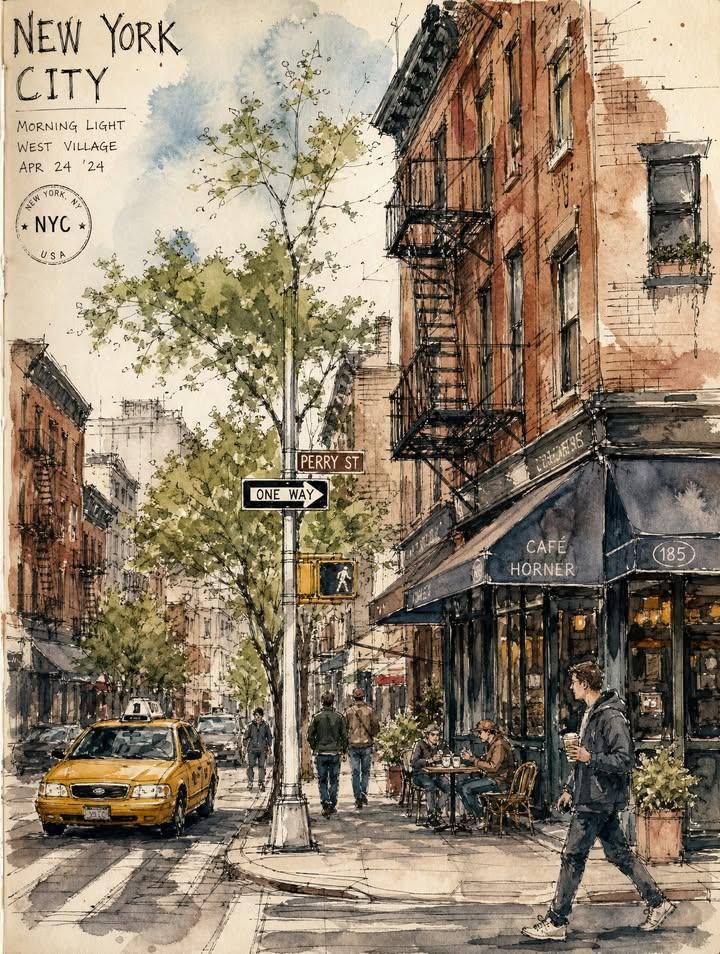 [CITY NAME] minimalist urban travel sketch poster, drawn like a real location sk