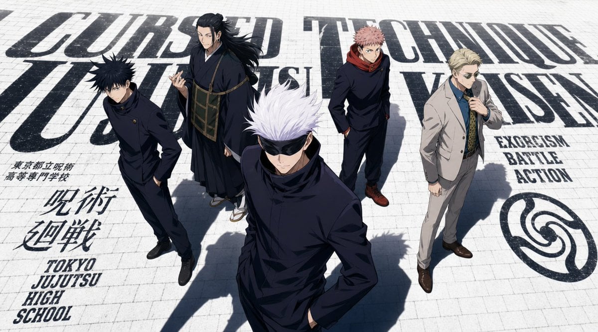 Five handsome Akatsuki members from Naruto standing at the center of a vast blac