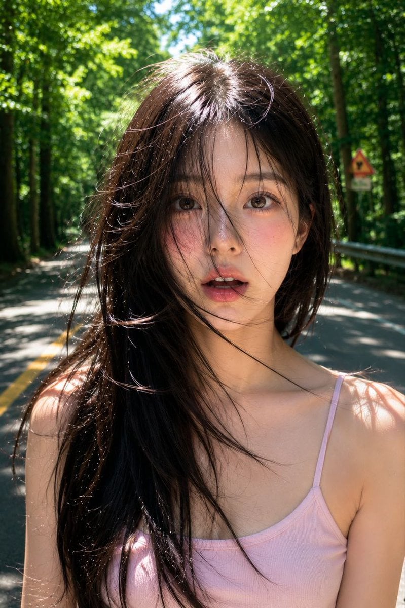 Ultra-realistic cinematic beauty portrait of a young Korean woman, soft dewy gla