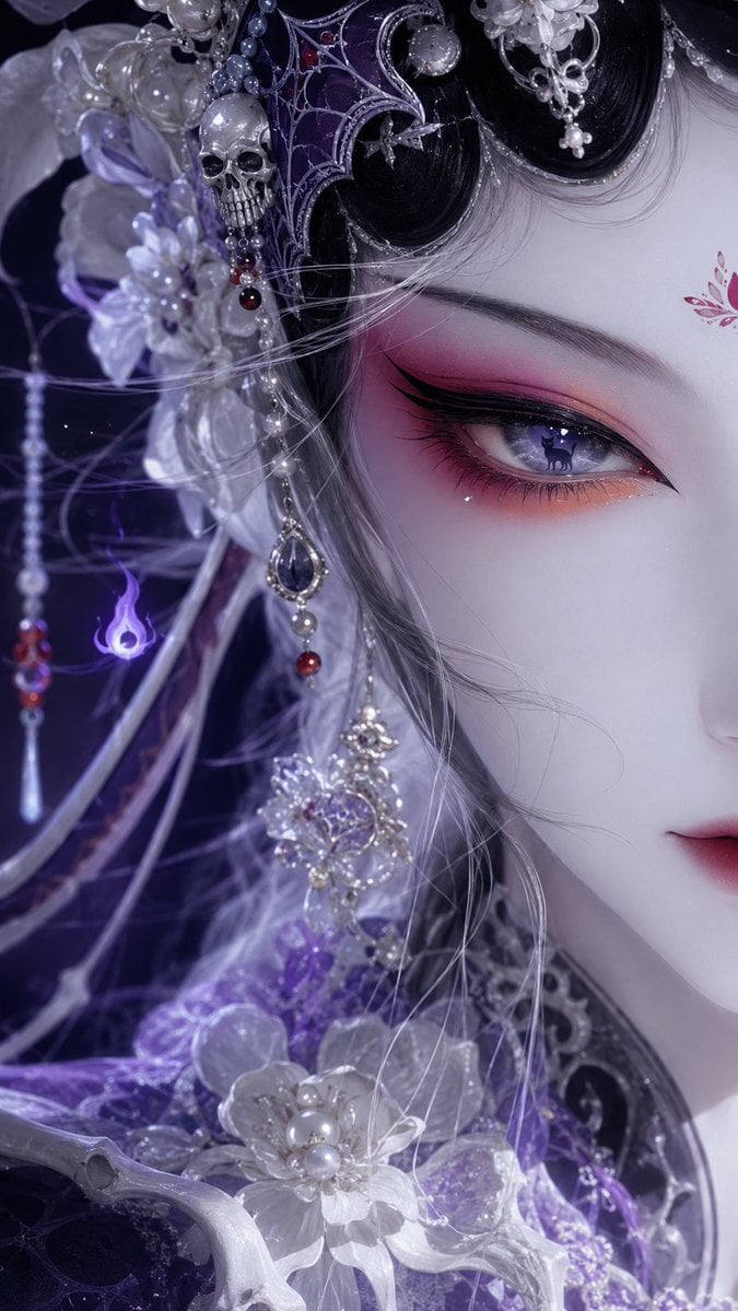 国风戏曲旦角美人系列｜极近景半脸单眼特写

把米哈游角色、西游记角色与历史人物，重塑成冷艳神秘的东方戏曲美人。  
红粉橘戏曲眼妆、冷白瓷肌、蓝紫冷光、华丽珠玉
