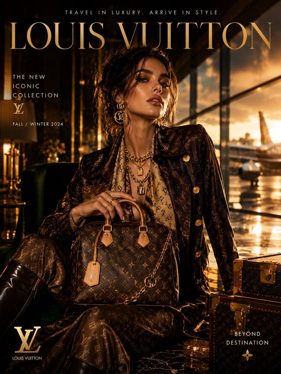 Create an ultra-premium luxury fashion campaign poster inspired by elite Europea
