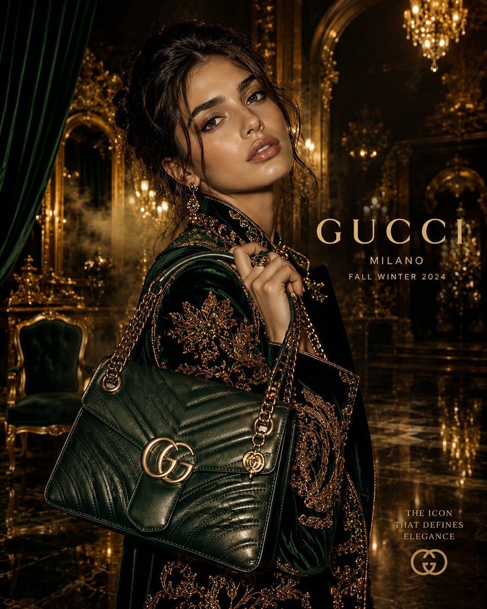 Create an ultra-premium luxury fashion campaign poster inspired by elite Europea