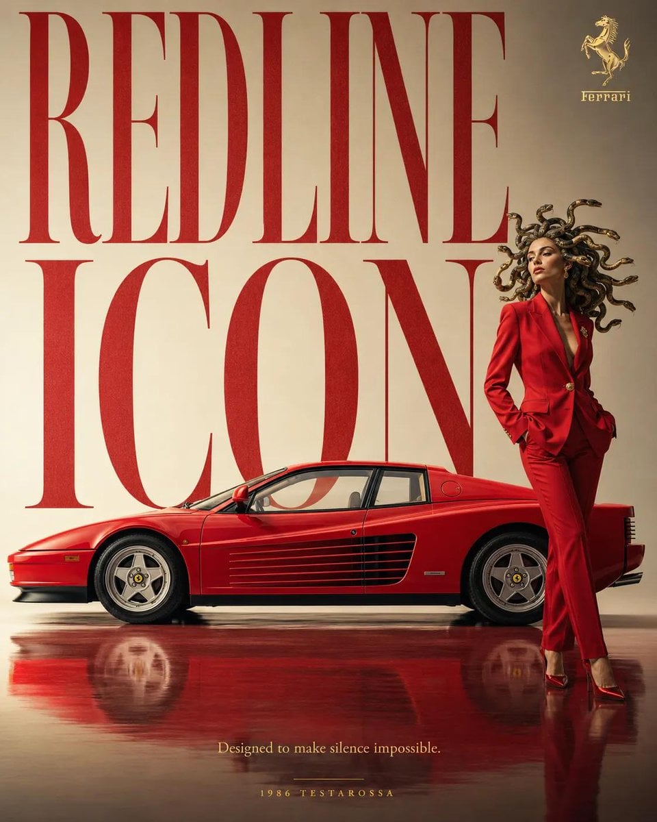 High-end surreal automotive advertising poster for [BRAND] [CAR MODEL], iconic v